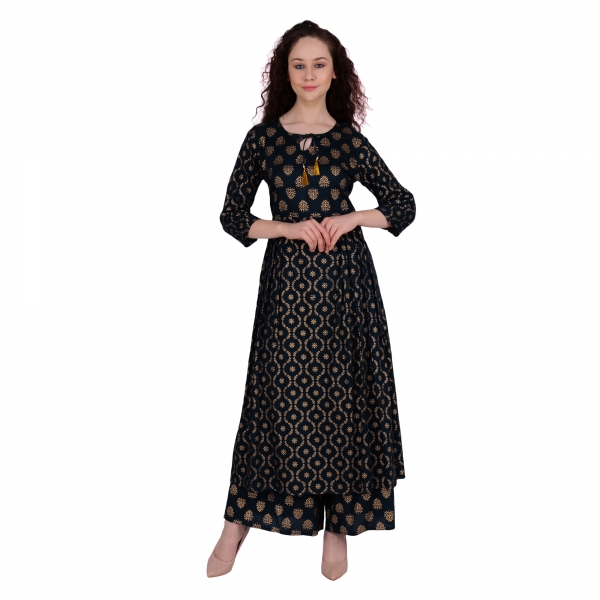 Gold printed Anarkali Kurta with Palazzo